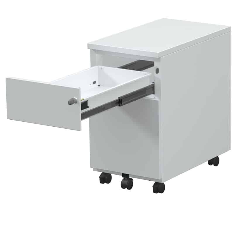 Caisson Mobile Slim 2 tiroirs dont un tiroir pour dossiers suspendus - Dessus métal