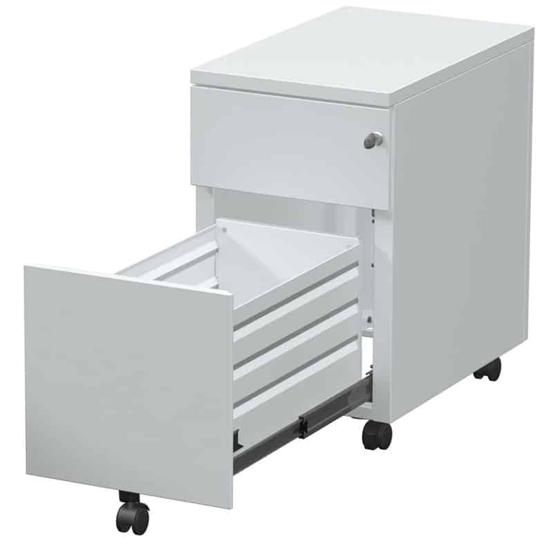 Caisson Mobile Slim 2 tiroirs dont un tiroir pour dossiers suspendus - Dessus métal