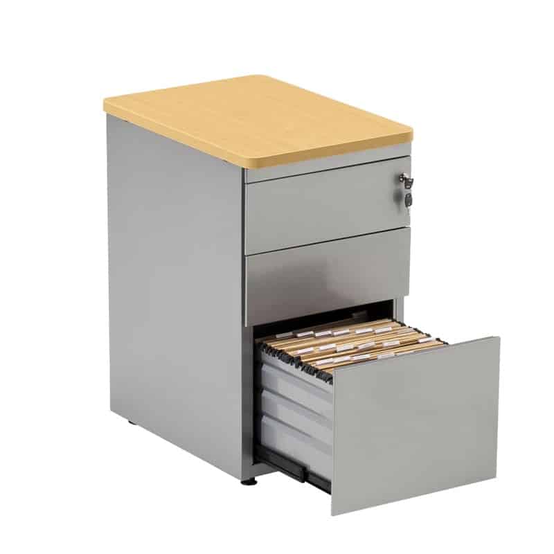 Caisson Hauteur Bureau 3 tiroirs dont un tiroir pour dossiers suspendus -  Dessus métal - H694