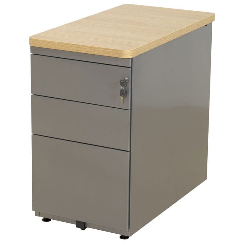 Caisson Hauteur Bureau 3 tiroirs dont un tiroir pour dossiers suspendus -  Dessus métal - H694