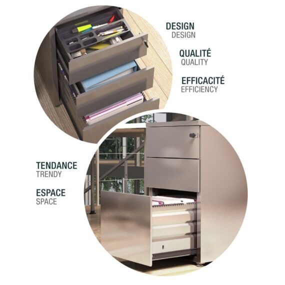 Caisson Hauteur Bureau  4 tiroirs - Dessus métal - H694