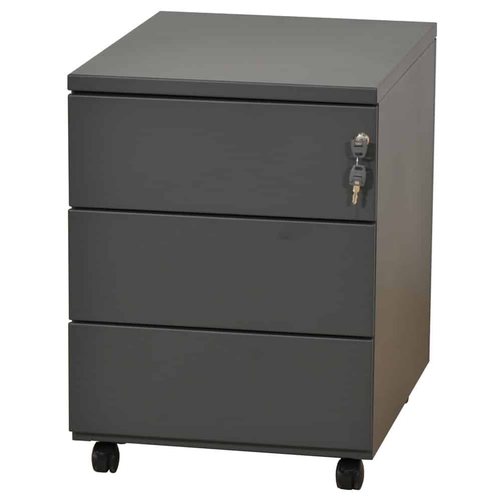 Caisson Hauteur Bureau 3 tiroirs dont un tiroir pour dossiers suspendus -  Dessus métal - H694