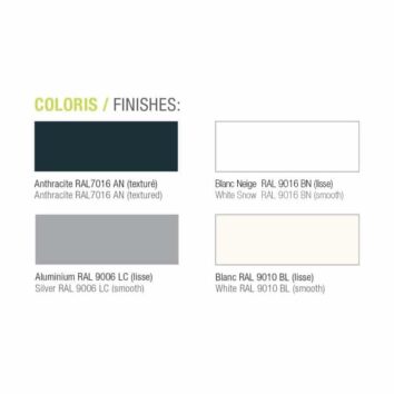 Coloris de finition pour caisson hauteur bureau 4 tiroirs : anthracite, blanc neige, aluminium et blanc pur.