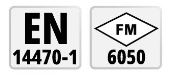 Plan-de-travail-14-50 Logos de certification EN 14470-1 et FM 6050 pour armoire de sécurité multirisques, résistance 30 minutes.