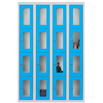 Vestiaire multicases bleu à 16 casiers ESSENTIEL PLEXIGLASS, idéal pour sécuriser vos effets personnels.