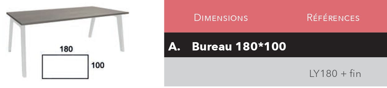 Dimension bureau stelenco manager 180x100