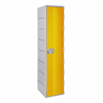 Casier en polyéthylène TOPP jaune, une porte, hauteur 181 cm, robuste et moderne.