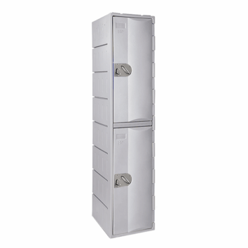 Casier en polyéthylène gris, modèle TOPP, avec deux portes, hauteur de 181 cm, robuste et fonctionnel.