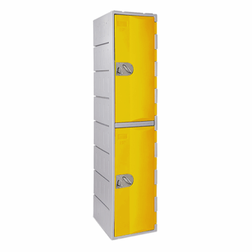 Casier en polyéthylène TOPP, deux portes jaunes, hauteur 181 cm. Idéal pour le rangement sécurisé.