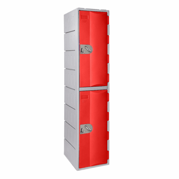 Casier Polyéthylène TOPP rouge à deux portes, hauteur 181 cm, idéal pour le rangement sécurisé.