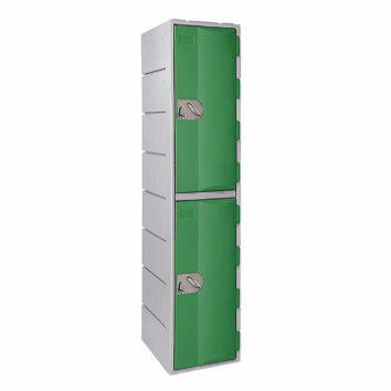Casier en polyéthylène vert à deux portes, hauteur 181 cm, idéal pour le rangement sécurisé.