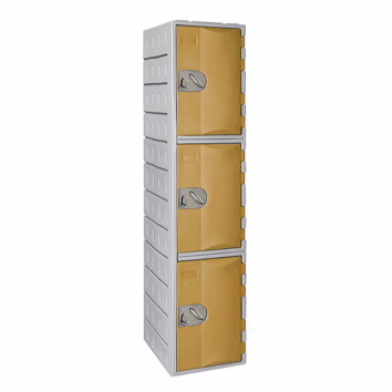 Casier en polyéthylène TOPP à 3 portes, couleur café, hauteur 181 cm, robuste et fonctionnel pour rangement.
