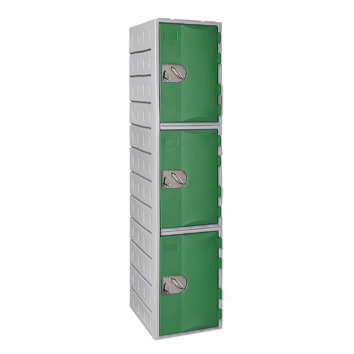 Casier polyéthylène TOPP à 3 portes vertes, hauteur 181 cm, idéal pour le rangement sécurisé.