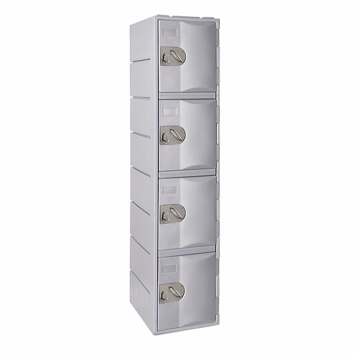 Casier en polyéthylène gris à 4 portes, hauteur 181 cm, idéal pour le rangement sécurisé.