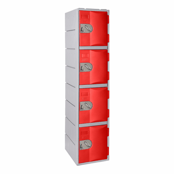 Casier en polyéthylène TOPP, 4 portes rouges, H.181 cm, pour rangement sécurisé et durable.