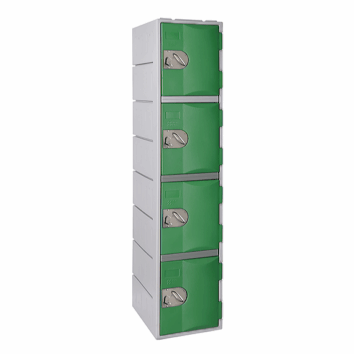 Casier en polyéthylène TOPP vert à 4 portes, hauteur 181 cm, idéal pour rangement sécurisé.