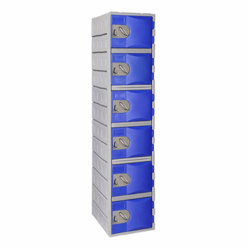 Casier en polyéthylène TOPP à 6 portes bleu, hauteur 181 cm, idéal pour le rangement sécurisé.