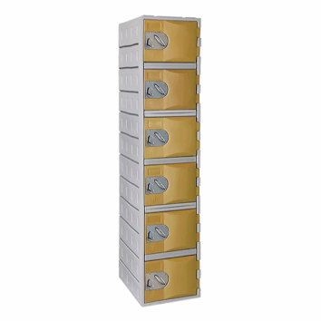 Casier Polyéthylène TOPP à 6 portes, couleur café, hauteur 181 cm, idéal pour rangement sécurisé.