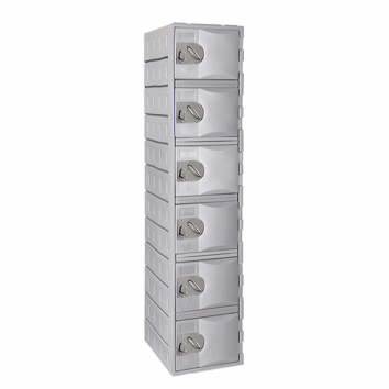 Casier en polyéthylène TOPP à 6 portes, hauteur 181 cm, couleur gris, idéal pour le rangement sécurisé.