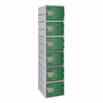 Casier polyéthylène TOPP 6 portes vertes, hauteur 181 cm, robuste et fonctionnel pour espaces de rangement.