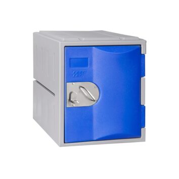 Casier en polyéthylène bleu avec porte équipée d'un moraillon pour cadenas, dimensions H.46 cm.