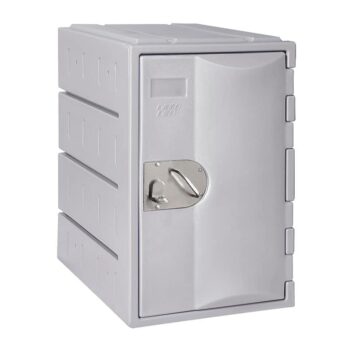 Casier en polyéthylène gris avec porte unique, hauteur 61 cm, modèle TOPP, idéal pour rangement sécurisé.