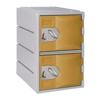 Casier en polyéthylène TOPP avec deux compartiments, hauteur 61 cm, portes café, design robuste.