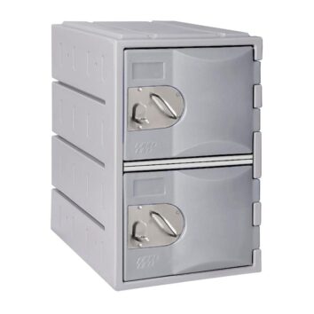 Casier en polyéthylène TOPP à deux portes, couleur gris, hauteur 61 cm, robuste et moderne pour rangement efficace.