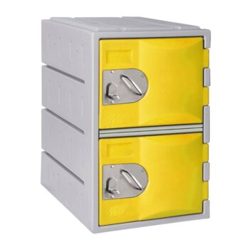 Casier en polyéthylène TOPP jaune à deux portes, hauteur 61 cm, robuste et idéal pour le rangement sécurisé.