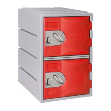 Casier polyéthylène TOPP à deux portes rouges, hauteur 61 cm, idéal pour le rangement sécurisé.