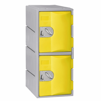 Casier en polyéthylène jaune à deux portes, modèle TOPP, hauteur 91 cm. Idéal pour rangement sécurisé.