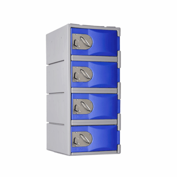 Casier Polyéthylène TOPP bleu à 4 portes, hauteur 91 cm, idéal pour le rangement sécurisé.