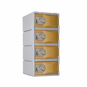 Casier polyéthylène TOPP avec quatre portes, hauteur 91 cm, coloris café, pour rangement sécurisé.