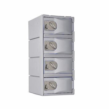 Casier polyéthylène TOPP gris, 4 compartiments, H.91 cm, robuste et moderne pour rangement sécurisé.