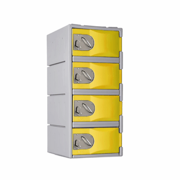 Casier polyéthylène TOPP, 4 portes jaunes, H.91 cm, idéal pour rangement sécurisé.