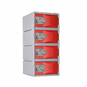Casier polyéthylène TOPP avec 4 compartiments rouges, hauteur 91 cm, idéal pour rangement sécurisé.