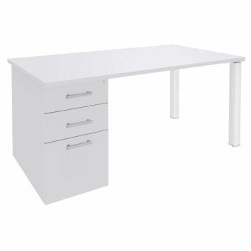 Bureau blanc sur caisson de la gamme Esprima, avec trois tiroirs et un design moderne et épuré.
