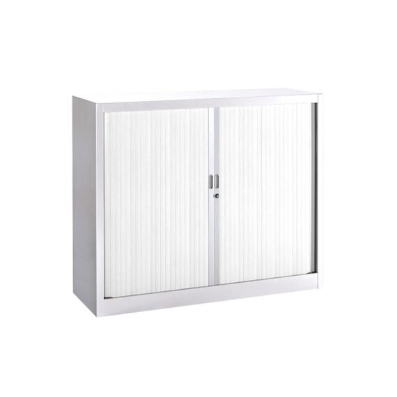 Armoire rideaux blanche H100 L120 de la Série A ECO pour archives et dossiers suspendus, design moderne.