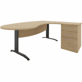 Bureau Manager de la gamme Idreale en chêne clair avec caisson intégré, pieds carbone.