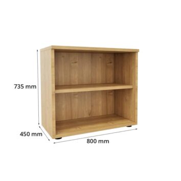 Rangement en bois monobloc, dimensions H735mm x L800mm, idéal pour hauteur de bureau.