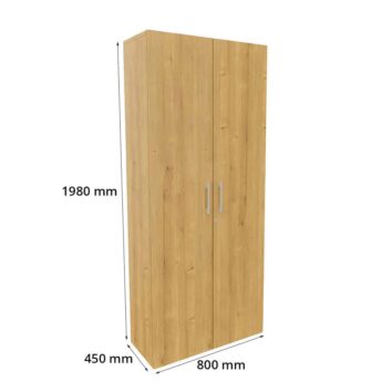 Armoire haute en bois monobloc avec dimensions H1980 mm, L800 mm, P450 mm, design simple et fonctionnel.