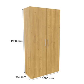 Armoire haute en bois monobloc avec dimensions : hauteur 1980 mm, largeur 1000 mm, profondeur 450 mm.