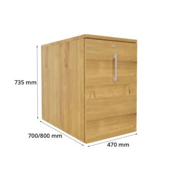 Caisson Tower en bois H73, dimensions 735x700/800x470 mm, adapté pour bureau, vue fermée.
