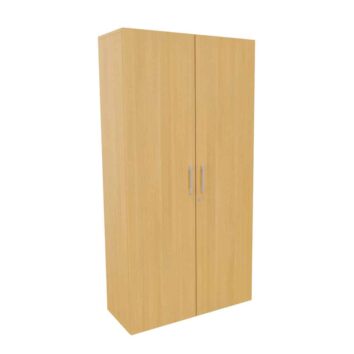 Armoire haute en bois monobloc H198 L100 en mélamine, finition chêne clair, avec poignées métalliques.