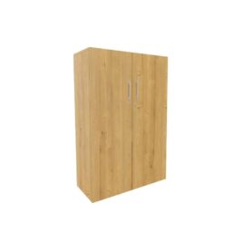 Armoire mi-haute en bois monobloc, finition chêne naturel, dimensions H136 L80, portes fermées.