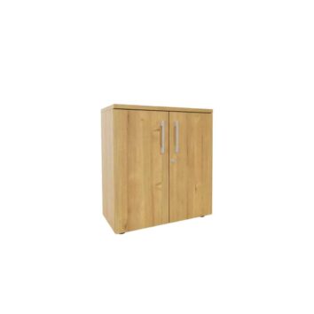 Armoire en mélamine, hauteur 73 cm, largeur 80 cm, finition chêne naturel, idéale pour bureau.