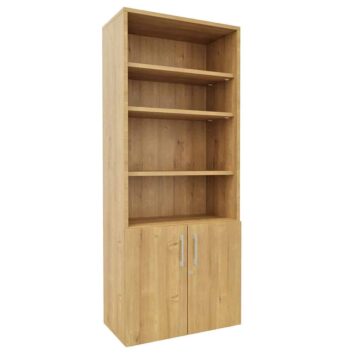 Armoire bibliothèque monobloc en bois mélaminé, H198 L80, avec étagères ouvertes et portes inférieures.