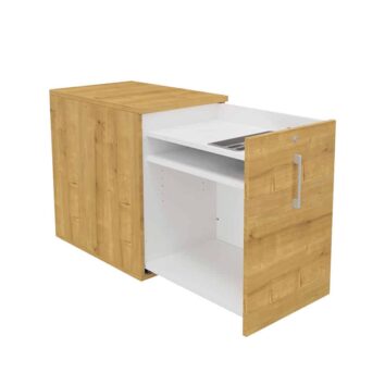 Caisson Tower en bois H73 avec tiroir ouvert, conçu pour une organisation optimale sous le bureau.