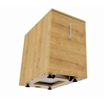 Caisson en bois pour bureau, hauteur H73, avec porte fermée et poignée métallique, design moderne.