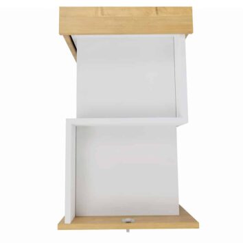 Caisson Tower en bois, hauteur comptoir, vue du haut pour 2 utilisateurs. Design moderne et fonctionnel.